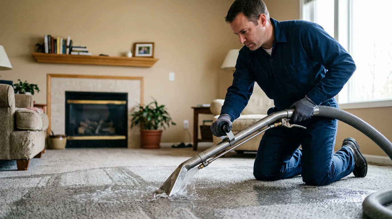 Water damage restoration technician working near Worthville, KY
